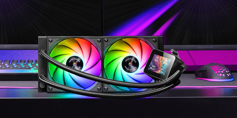 Mars Gaming MLVISION240 skysčio aušinimo sistema su 360º LCD / TDP iki 500 W