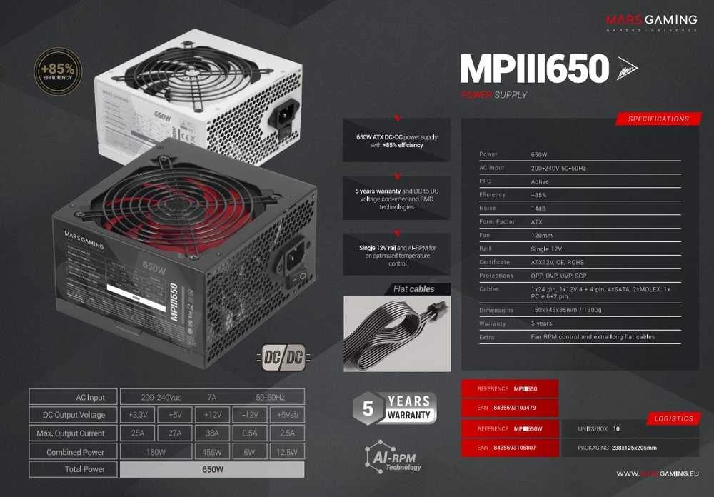 Maitinimo šaltinis Mars Gaming MPIII650W 650 W