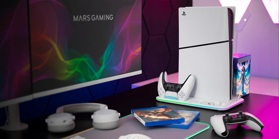 „Mars Gaming MPS5B2“ daugiafunkcis PS5 stovas su aušinimu ir RGB
