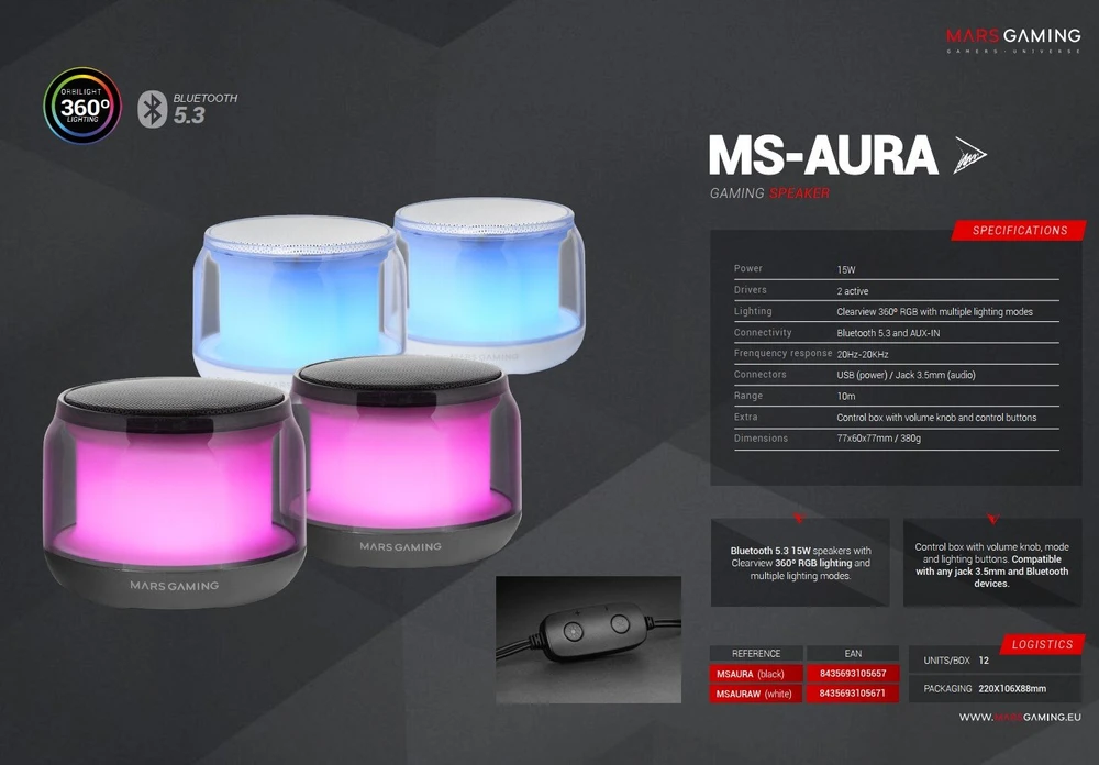 Garsiakalbis Mars Gaming Nešiojama kolonėlė Bluetooth Przenośny Mars Gaming MSAURA Juodas 15 W