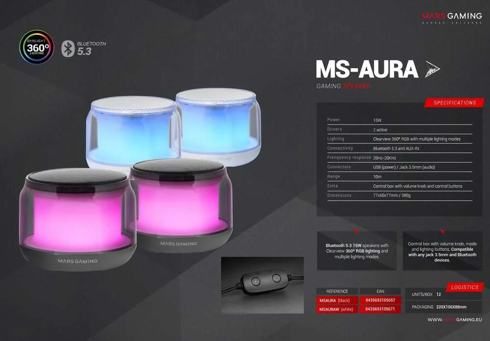 Kompiuterio kolonėlės Garsiakalbis Mars Gaming MSAURAW RGB