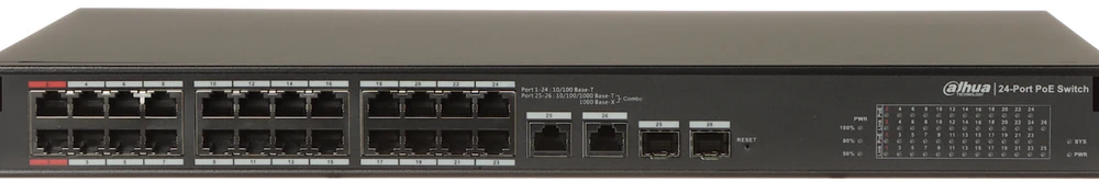 Dahua PoE šakotuvas valdomas 100Mbps 24portų+2G uplink + 2SFP, Hi-PoE