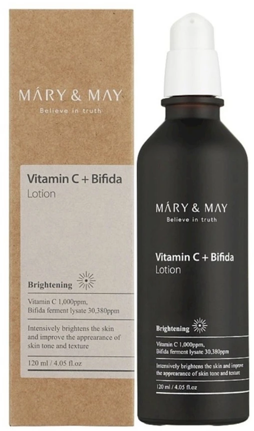 MARY & MAY skaistinamasis odos losjonas su vitaminu C ir bifida (losjonas), 120 ml