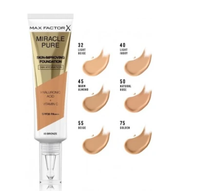 makiažo pagrindas "Max Factor Miracle Pure Foundation Spf30 55-rusvai gelsvas" 30ml