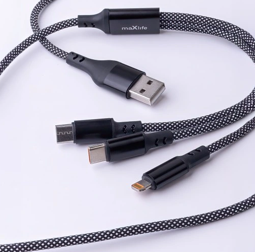 Maxlife ALLin1 laidas USB + USB-C – Lightning + 2x USB-C 1,0 m 66W juodas