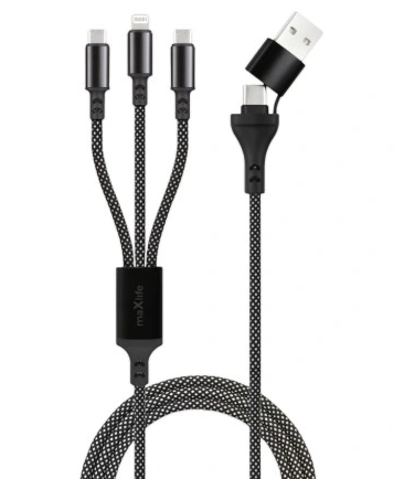 Maxlife ALLin1 laidas USB + USB-C – Lightning + 2x USB-C 1,0 m 66W juodas