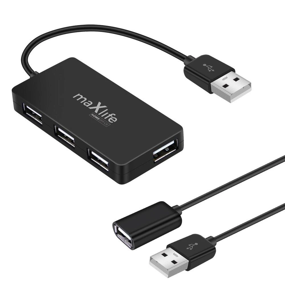 Maxlife Home Office USB 2.0 šakotuvas USB – 4x USB 0,15 m juodas + laidas 1,5 m