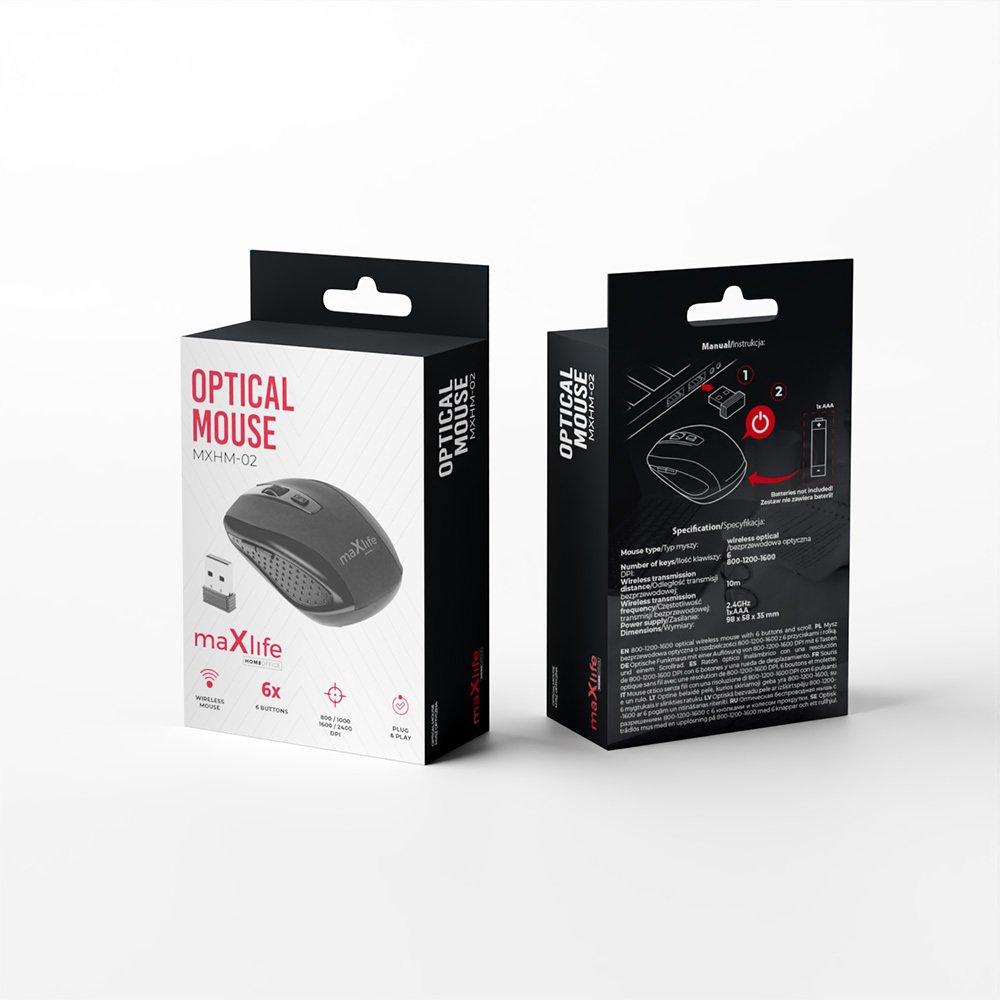 Maxlife Home Office MXHM-02 belaidė optinė pelė 800/1000/1600 DPI juoda