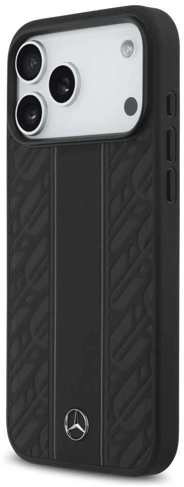 Mercedes Leather Laurel Leaves Stripes MagSafe dėklas Apple iPhone 17 Pro Max juodos spalvos