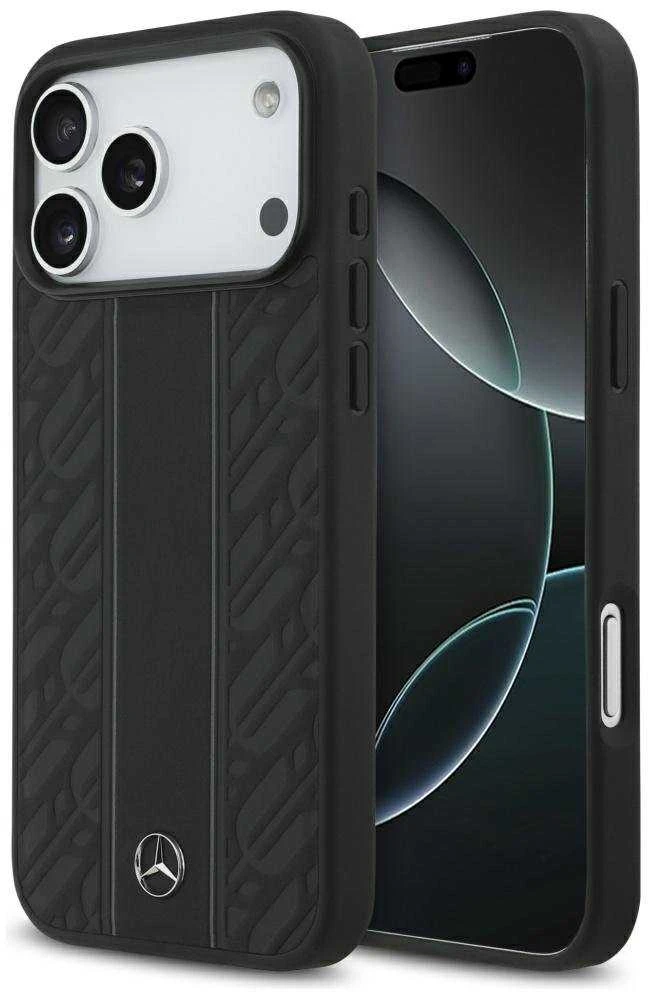 Mercedes Leather Laurel Leaves Stripes MagSafe dėklas Apple iPhone 17 Pro Max juodos spalvos