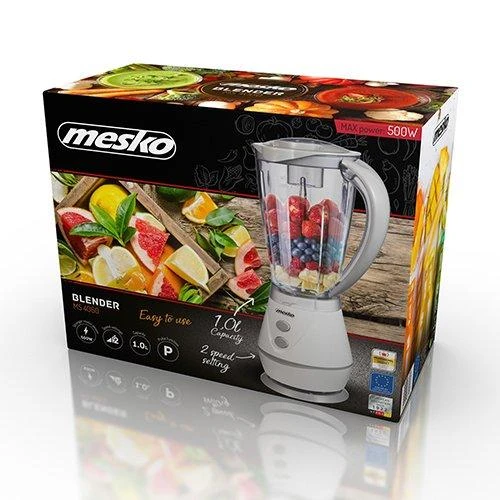 Mesko | MS 4060 | Stalviršis | 500 W | Stiklainio medžiaga Plastikas | Stiklainio talpa 1 L | Baltas/ pilkas