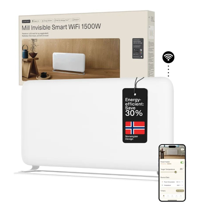 Šildytuvas Mill PA1500WIFI4 | 1500 W | iki 18-22 m² | Baltas | IPX4 | Pažeista pakuotė