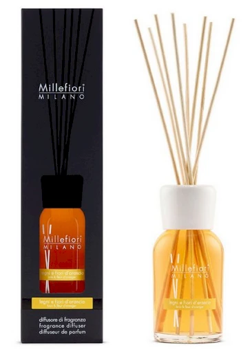 Namų kvapas su lazdelėmis Millefiori Milano mediena ir apelsinų žiedai, 100 ml