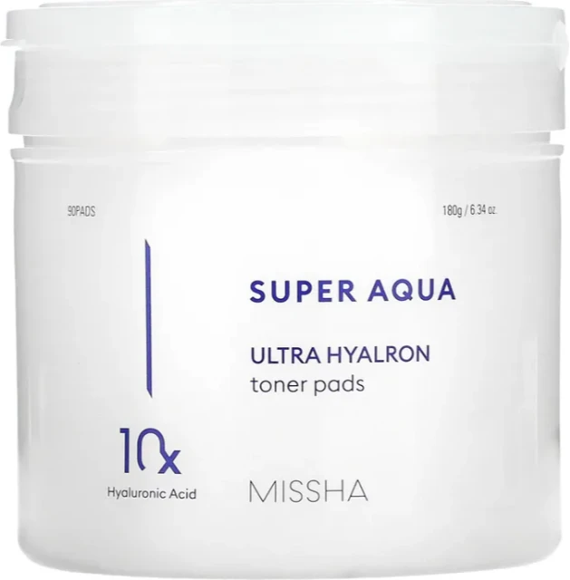 Missha Super Aqua Ultra Hyalron Toneris Pads drėkinantys padeliai veidui, 90 vnt.