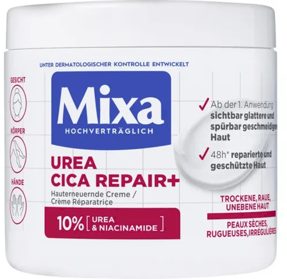 MIXA Urea Cica Repair+ Regenerating Kreminis regeneruojantis veido ir kūno kremas sausai ir šiurkščiai odai, 400 ml