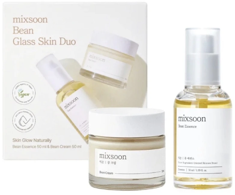 MIXSOON „Bean Glass Skin Duo“ veido priežiūros rinkinys su sojų pupelių ekstraktu (pupelių esencija 50 ml x 1 + pupelių kreminis 50 ml x 1)