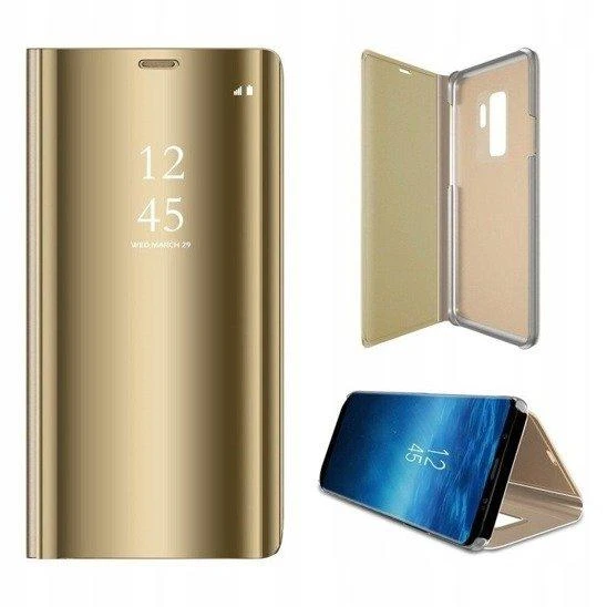 Mocco Clear View atverčiamas dėklas skirtas Samsung Galaxy A22 5G, auksinis