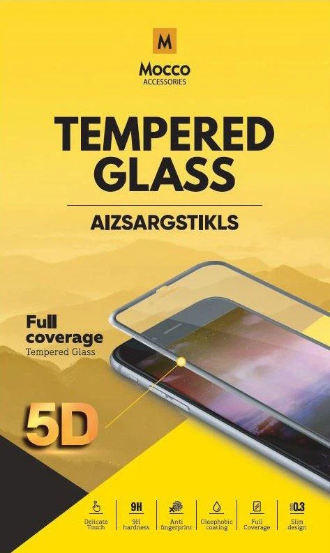 „Mocco Full Glue 5D Signature Edition“ grūdinto stiklo apsauginis stiklas su rėmeliu, visiškai padengiantis visą ekraną, „Samsung Galaxy A72“ / „A80“ Juodas