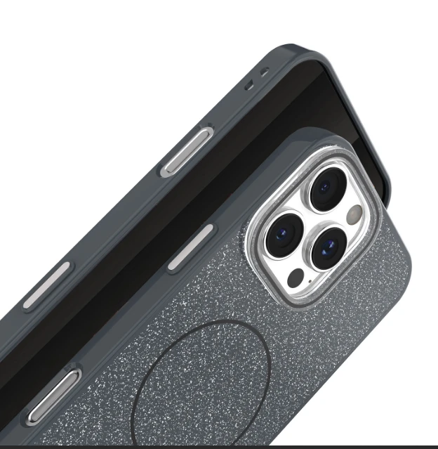 „Mocco“ blizgučiais dengtas plonas „Mag“ galinis dėklas, skirtas „Apple iPhone 16e“.