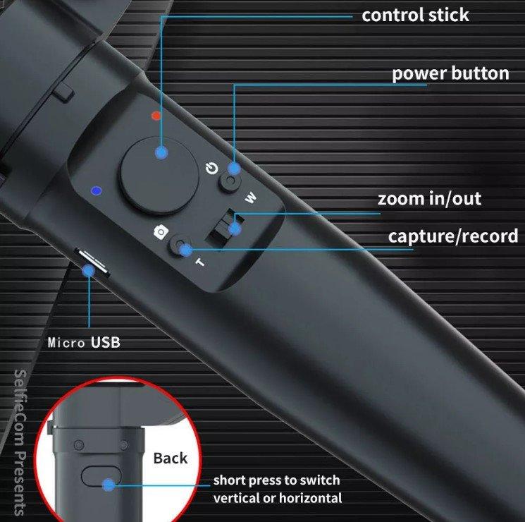 Mocco Handheld 3-Axis Gimbal Stabilizer F3 with Tripod for Smartphones - 4-6.5" (Pažeista pakuotė)
