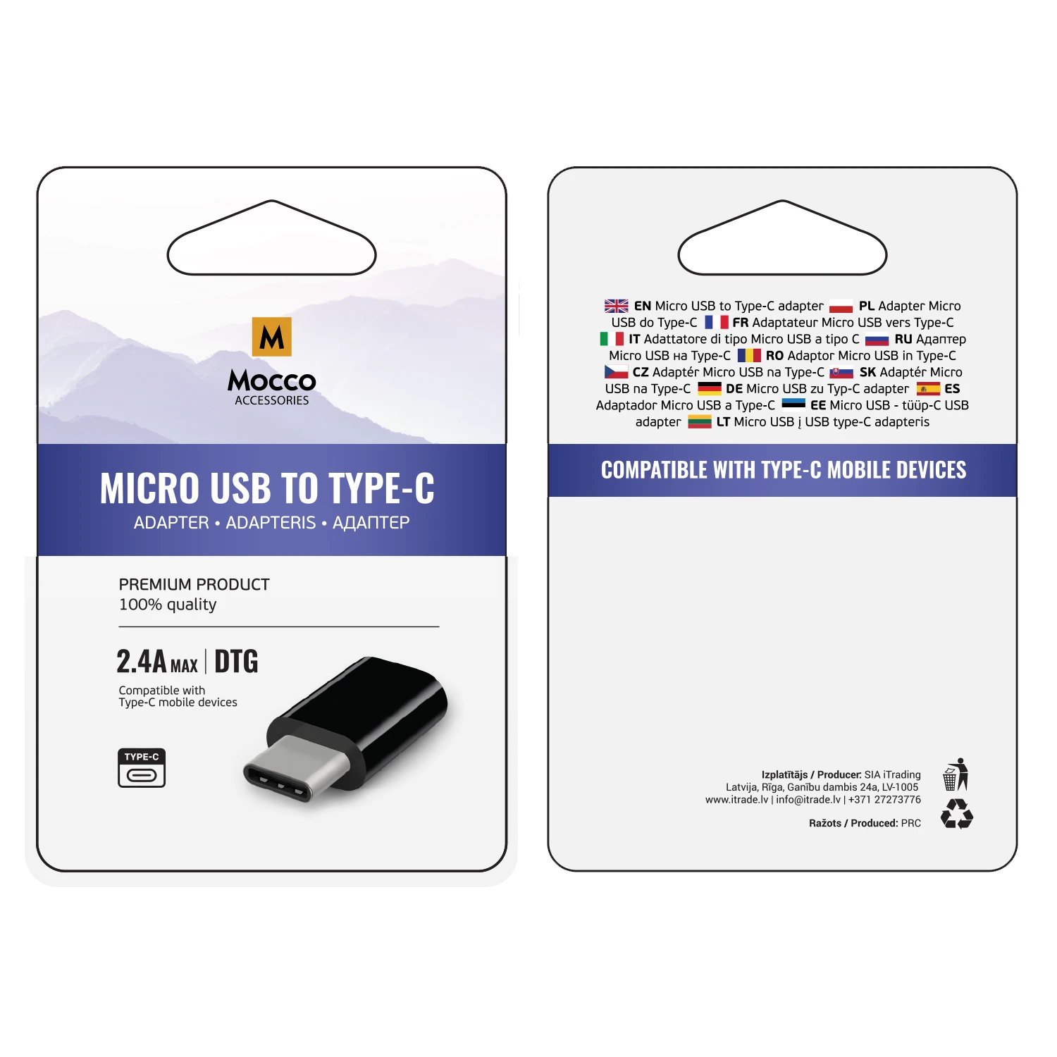 Mocco universalus adapteris, jungiantis iš mikro USB į C tipo USB