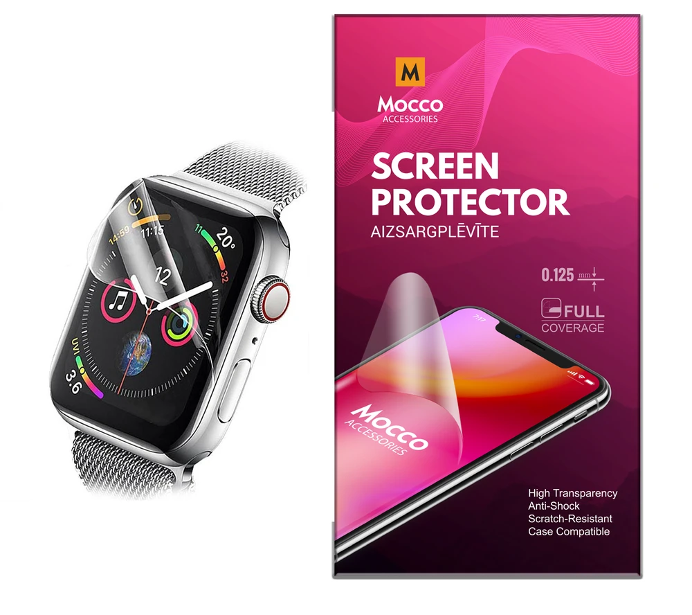 „Mocco“ visiškai padengianti 0,125 mm skaidri ekrano apsauga, skirta „Apple Watch 42 mm“ laikrodžiui