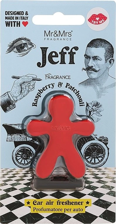 Mr&Mrs Fragrance Mr&Mrs Automobilinis oro gaiviklis JEFF Raspberry&Patchouli, chromo raudona