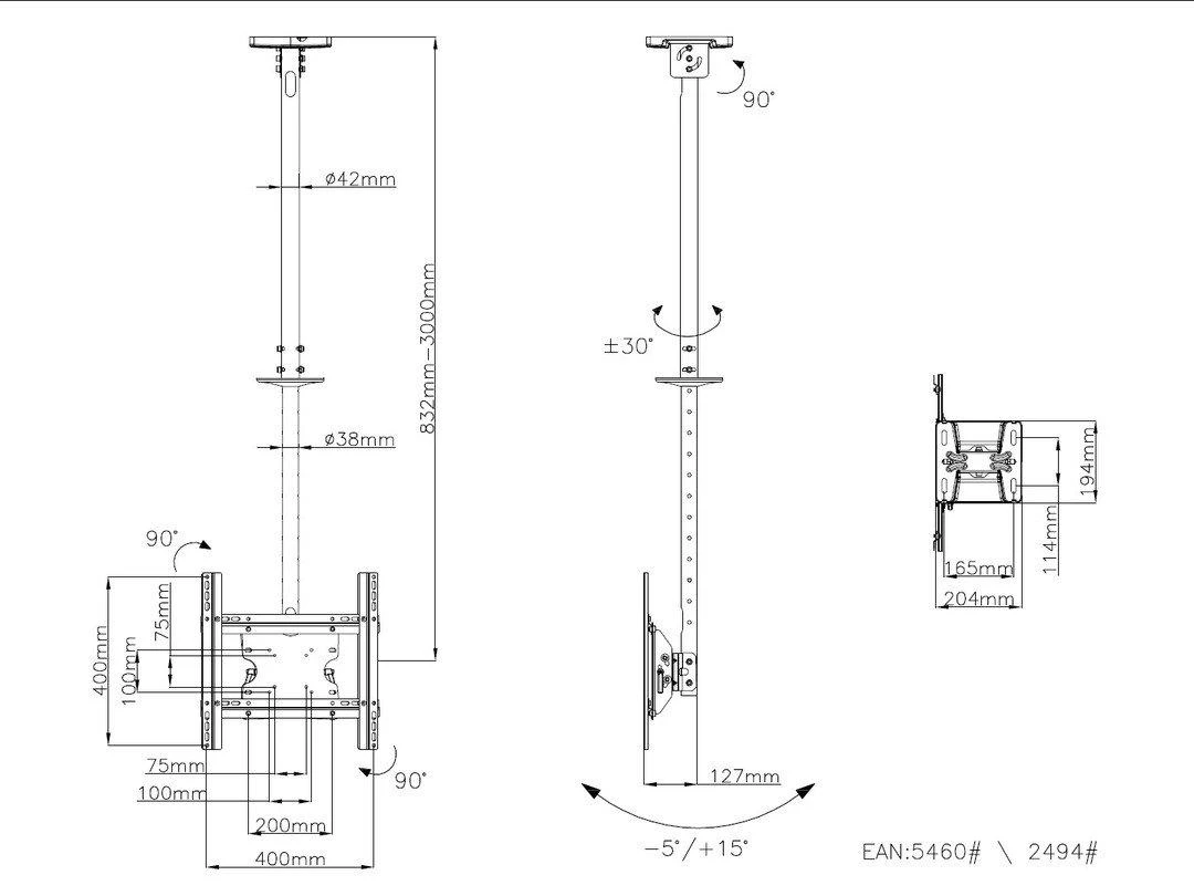 „Multibrackets MB-2494“ televizoriaus lubinis laikiklis, skirtas 55 colių / 70 kg