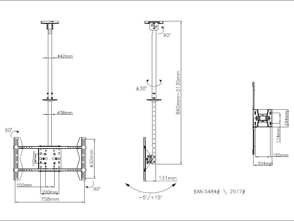 Laikiklis Multibrackets MB PUBL CEIL.MOUNT L SINGLE 40KG MAX.600