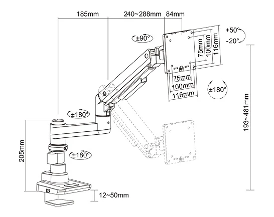 Laikiklis Multibrackets M DESKMOUNT GAS SPRING SINGLE Baltas