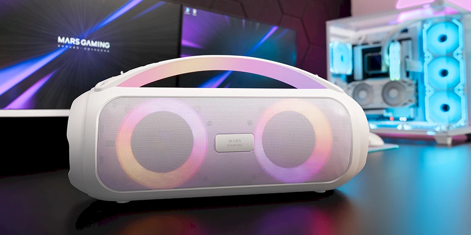 Muzikinis centras Mars Gaming MSPULSEW Nešiojamas vakarėlių garsiakalbis Stereo 50W 5000mAh / baltas