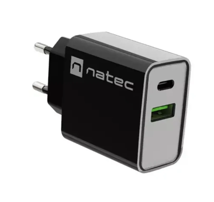 Įkroviklis - NATEC RIBERA GAN 30W USB-A + USB-C Greitas Įkroviklis Juodas