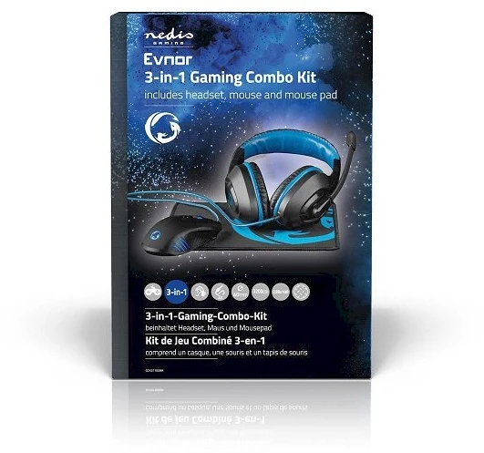 Nedis Gaming Combo Kit| 3 in 1| Ausinės Maus ir Mauspad| Blau Juodas
