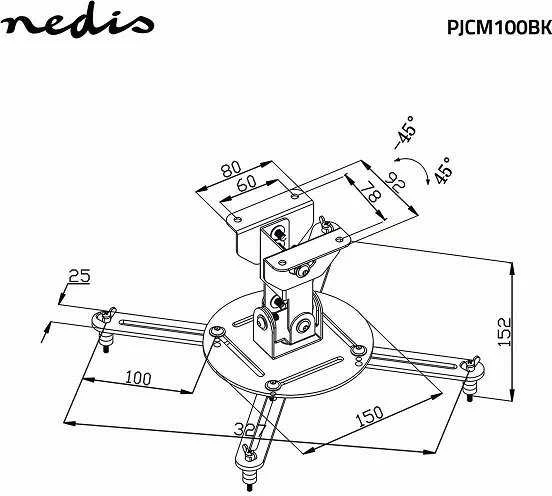 Laikiklis do projektorów Nedis PJCM100BK Projektorius Ceiling Mount 360 ° Max 10kg