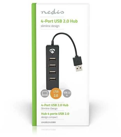 Nedis Šakotuvas USB 2.0, 4 prievadai, juodas