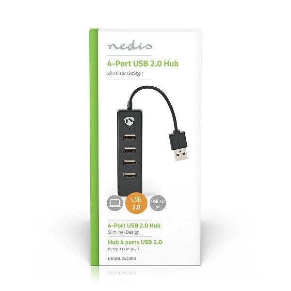 Nedis Šakotuvas USB 2.0, 4 prievadai, juodas