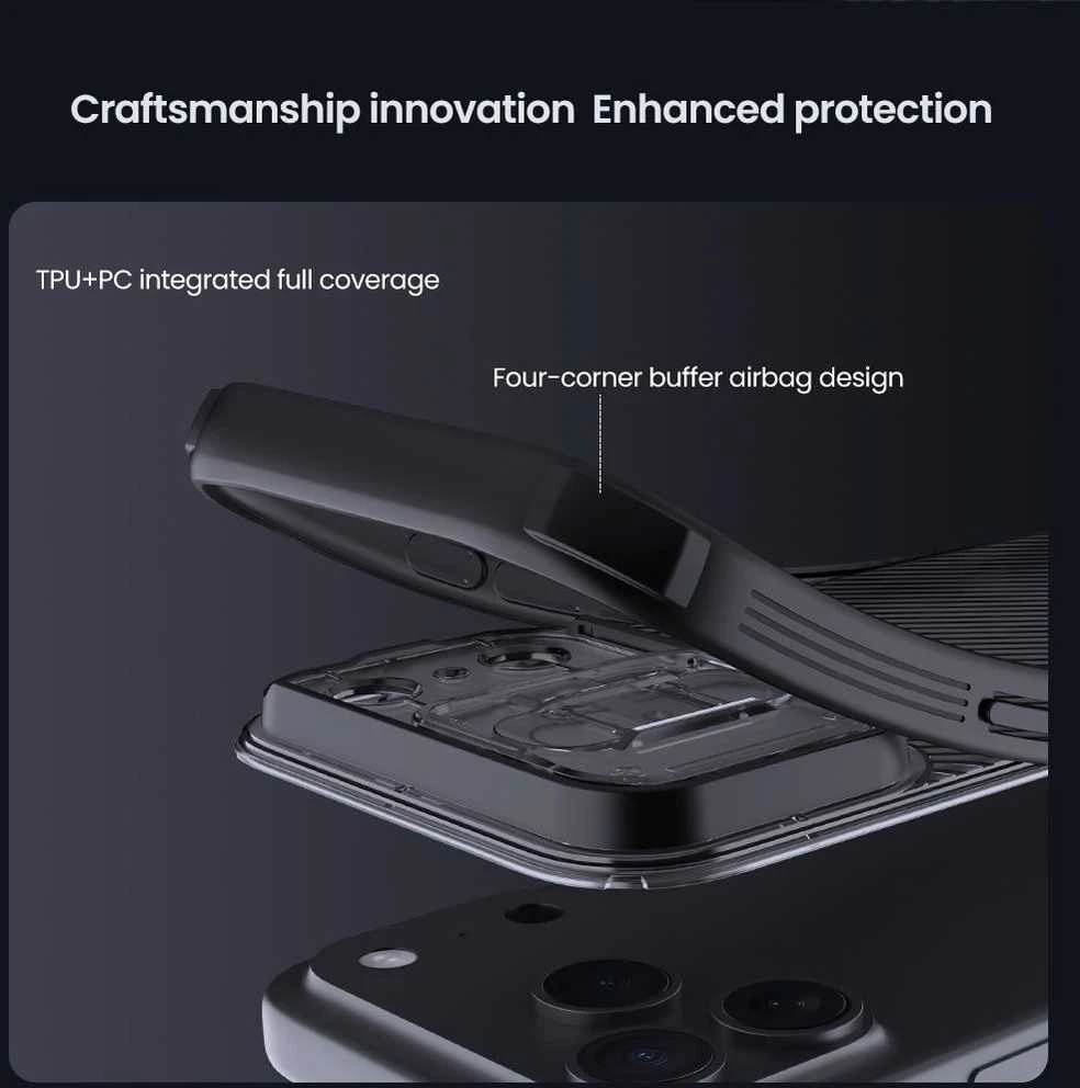 Nillkin CamShield PRO dėklas skirtas Apple iPhone 17 Pro skaidrus juodos spalvos