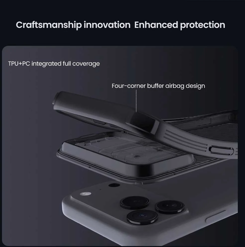 Nillkin CamShield PRO dėklas skirtas iPhone 17 Pro Max skaidrus juodos spalvos