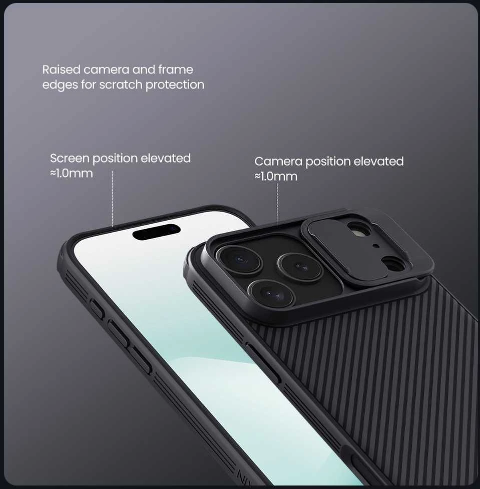 Nillkin CamShield PRO dėklas skirtas Apple iPhone 17 Pro Max juodos spalvos