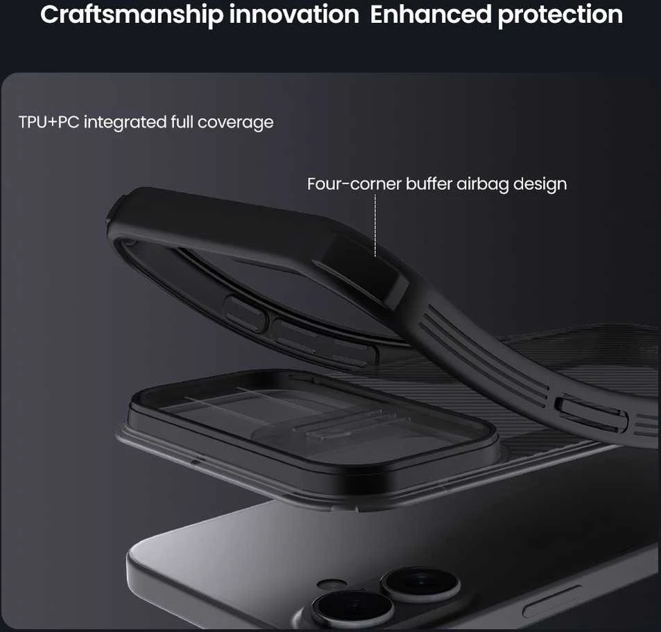 Nillkin CamShield PRO dėklas skirtas Apple iPhone 17 skaidrus juodos spalvos