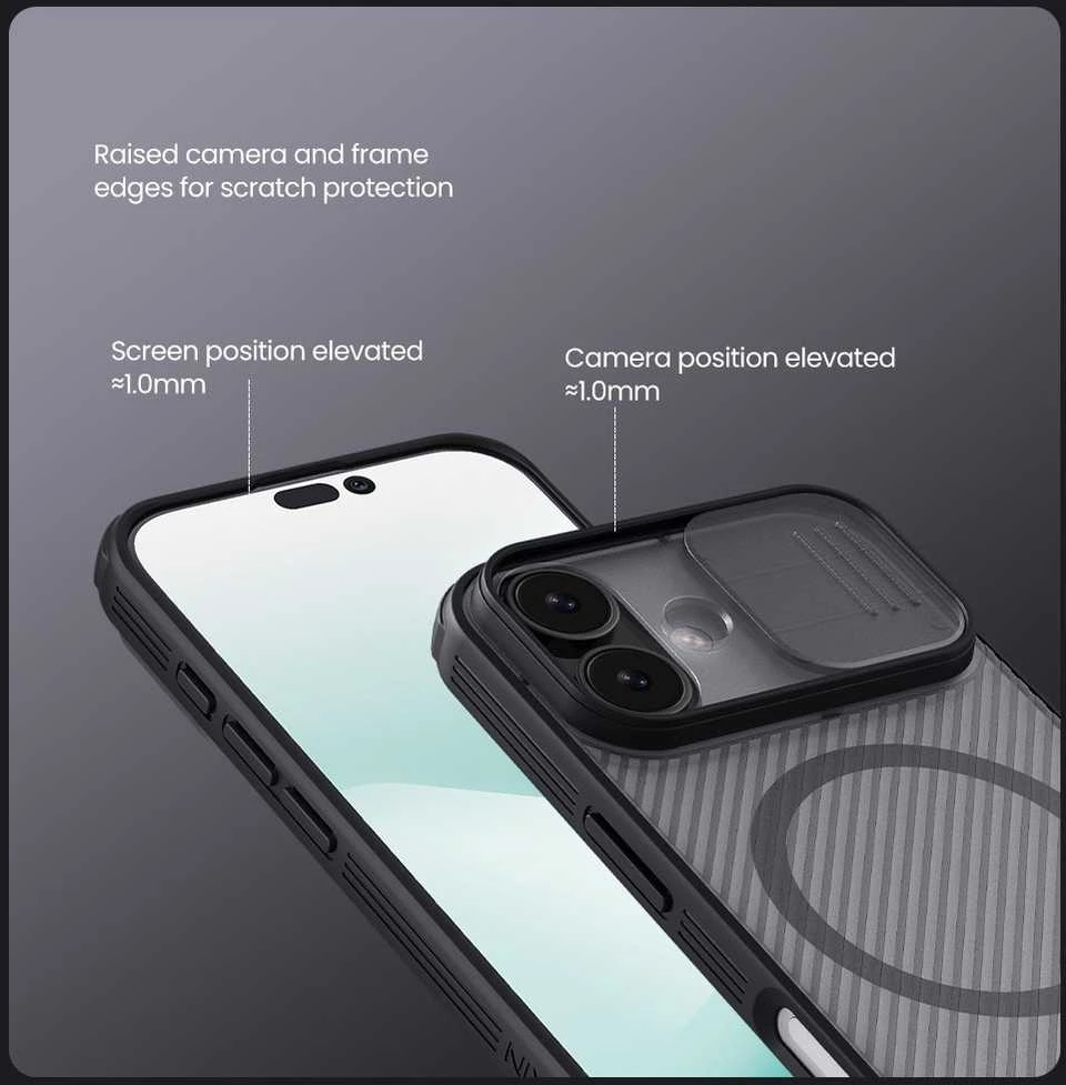 Nillkin CamShield PRO Magnetic Hard dėklas skirtas Apple iPhone 17 skaidrus juodos spalvos