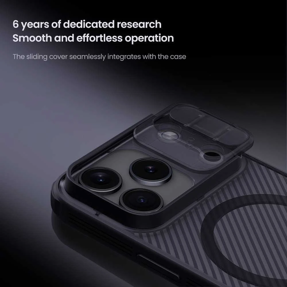 Nillkin CamShield PRO Magnetic Hard dėklas skirtas Apple iPhone 17 Pro skaidrus juodos spalvos