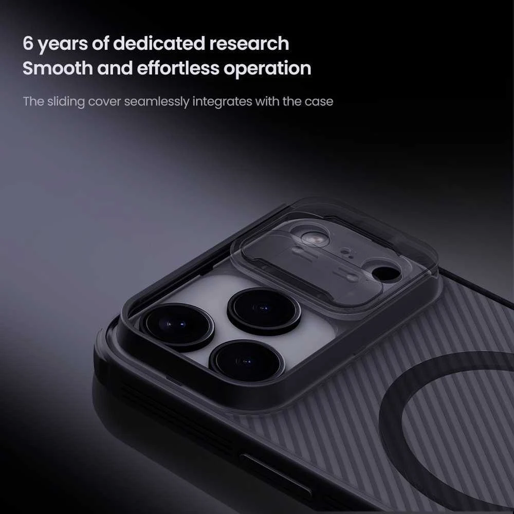 Nillkin CamShield PRO Magnetic Hard dėklas skirtas Apple iPhone 17 Pro Max skaidrus juodos spalvos
