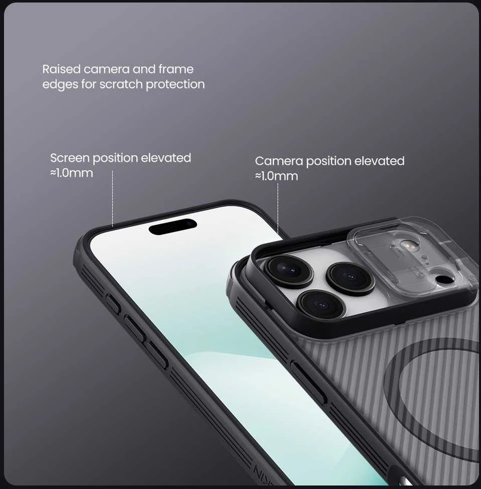Nillkin CamShield PRO Magnetic Hard dėklas skirtas Apple iPhone 17 Pro Max skaidrus juodos spalvos