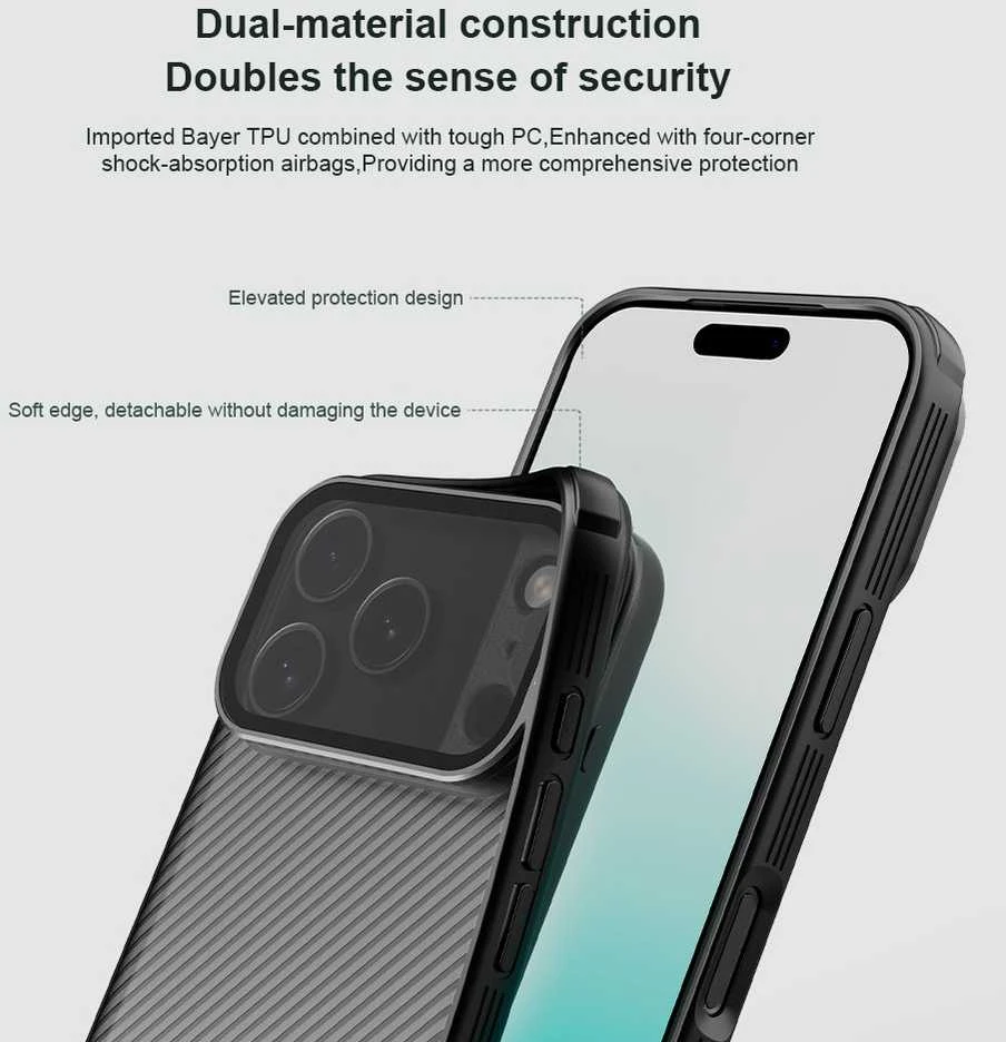 Nillkin CamShield Prop dėklas skirtas Apple iPhone 17 Pro skaidrus juodos spalvos