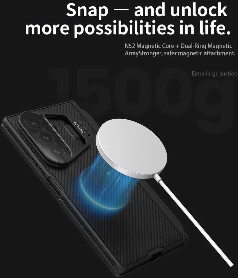 Nillkin CamShield Prop Magnetic Pen Slot (Transparent Lens) dėklas skirtas Samsung Galaxy Z Fold 7 juodos spalvos
