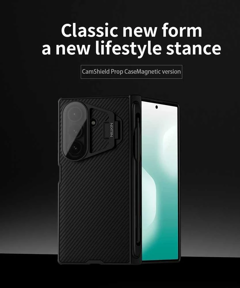 Nillkin CamShield Prop Magnetic Pen Slot (Transparent Lens) dėklas skirtas Samsung Galaxy Z Fold 7 juodos spalvos