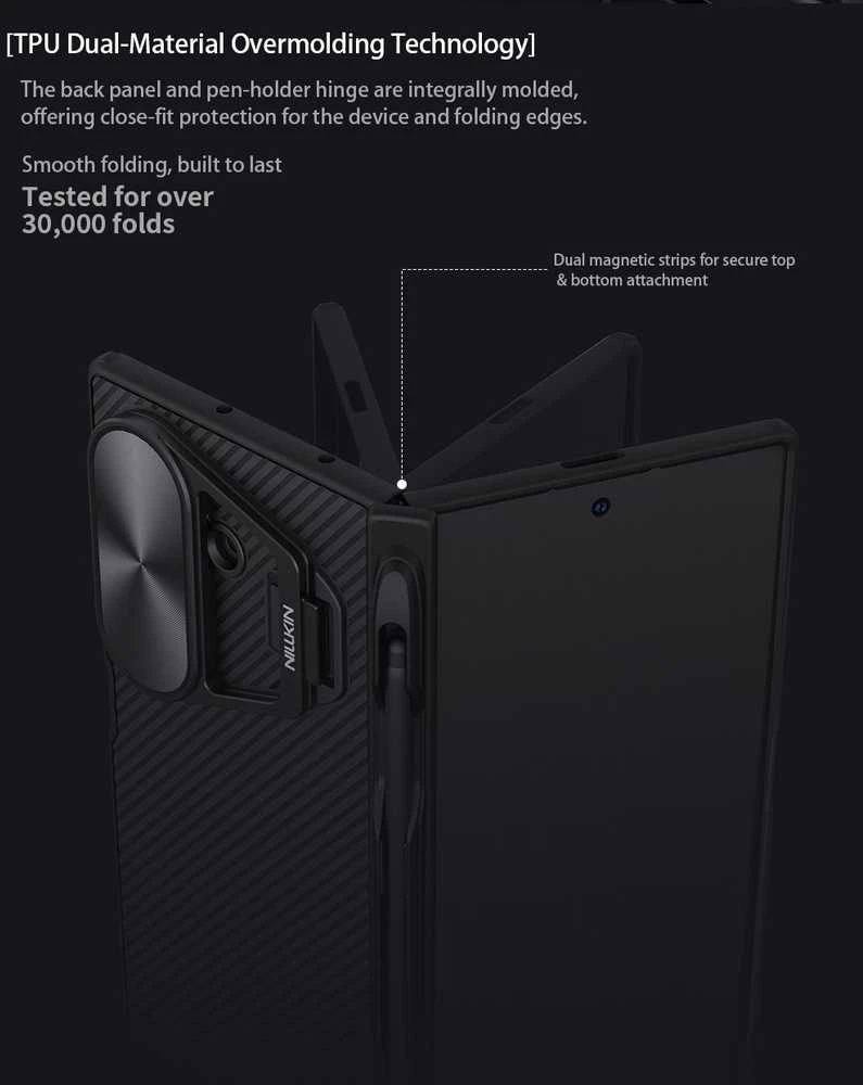 Nillkin CamShield Prop Pen Slot dėklas skirtas Samsung Galaxy Z Fold 7 juodos spalvos