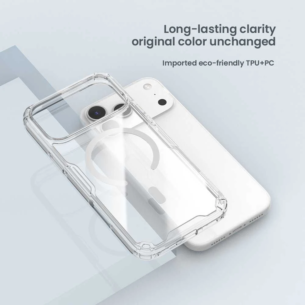 Nillkin Nature TPU Pro Magnetic dėklas suderinamas su MagSafe skirtas Apple iPhone 17 Pro Max – skaidrus