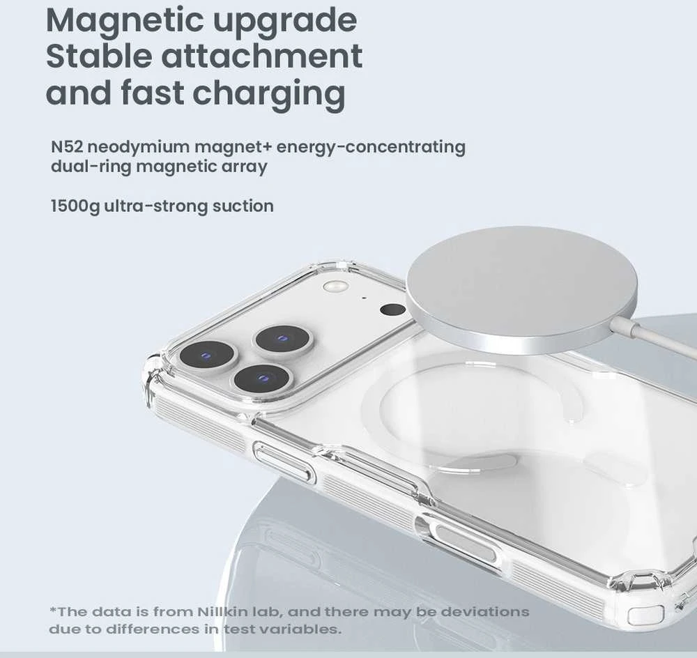 Nillkin Nature TPU Pro Magnetic dėklas suderinamas su MagSafe skirtas Apple iPhone 17 Pro Max – skaidrus